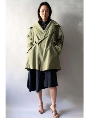 Archival SS1986 ISSEY MIYAKE Brush Tag 100% Polyester Oversized Trench Coat Sz M